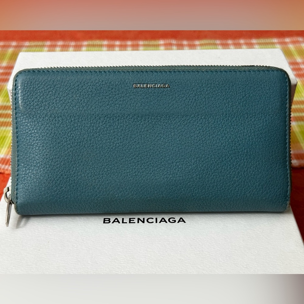 Balenciaga Round Zip Wallet Blue Soft Leather